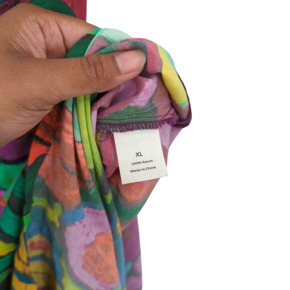 Jams World Hula Moon Women XL Dress Green Purple Abstract Floral Maxi Hawaiian - Picture 6 of 10